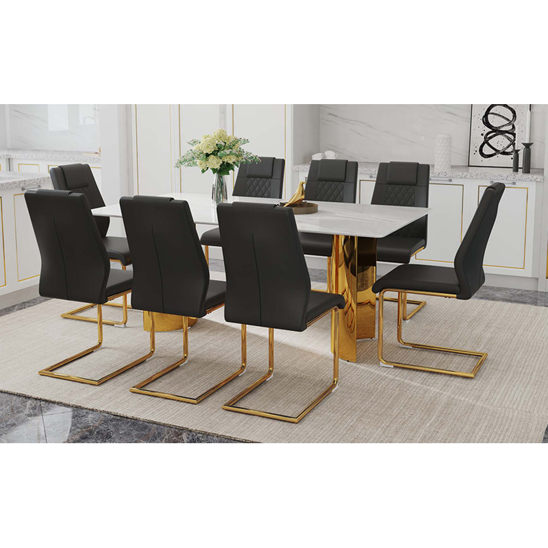 Ensemble de table et de chaises 9 pièces, une table avec pieds en acier inoxydable et 8 chaises, 9 pièces : table, 8 chaises
