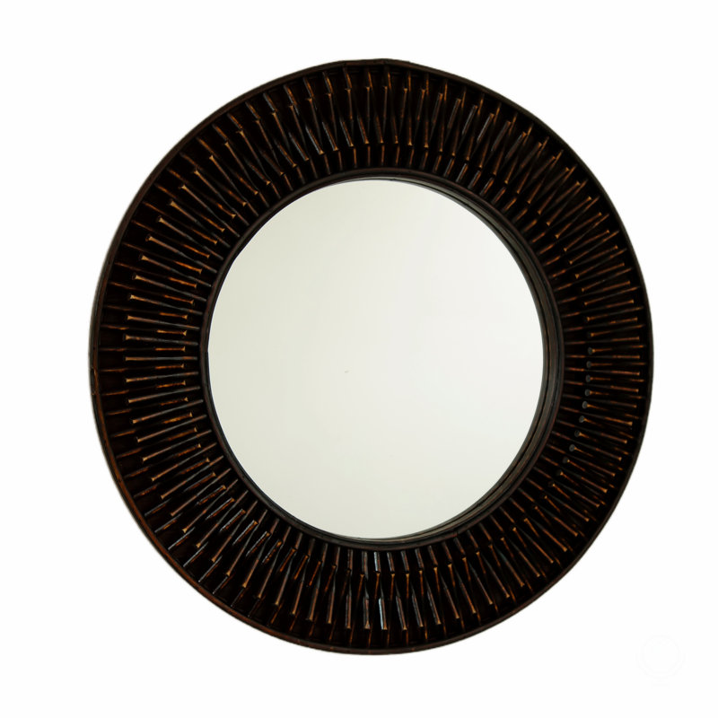 Miroir, miroir mural en bambou foncé artistique, rondin naturel