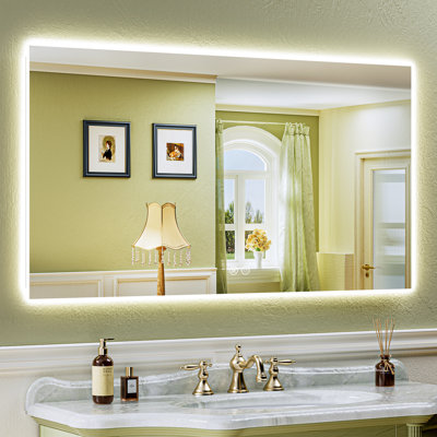 Bathroom LED Mirror with Backlit, Anti Fog Lighted Vanity Mirror with Stepless Dimmable, ETL Listed, IP54 Waterproof, CRI90+, HD Tempered Glass