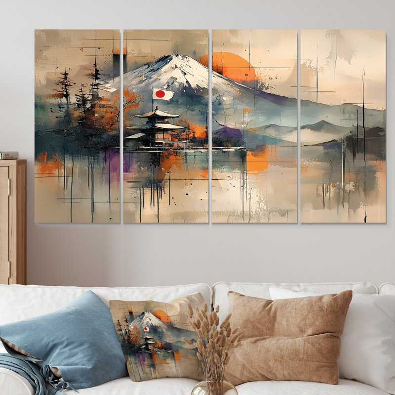 Japon, Mont Fuji Majesty I - Art mural japonais - Art mural traditionnel pour le salon, H 28 po x l 48 po, 4