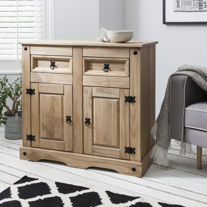 Alexandrea Wide Pine Solid Wood Sideboard, 84cm H x 92cm W x 44cm D