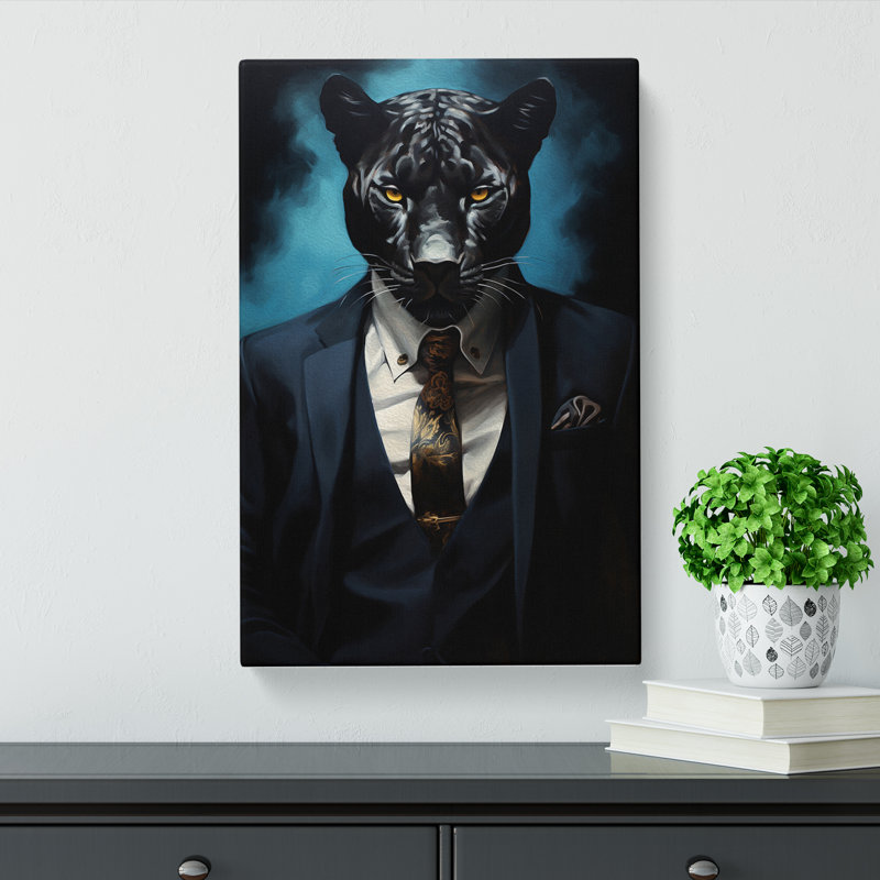 Panther in a Suit Painting No.2 - Wrapped Canvas, 50cm H x 35cm W x 3cm D