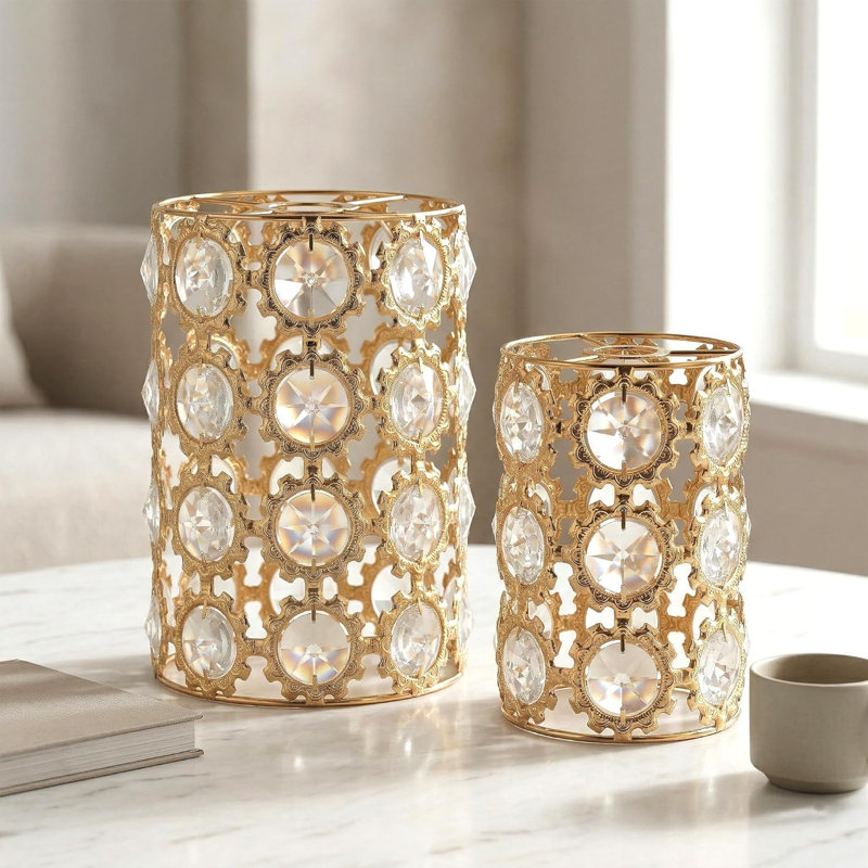 Crystal Drum Lamp Shade in French Gold, 9cm, French Gold