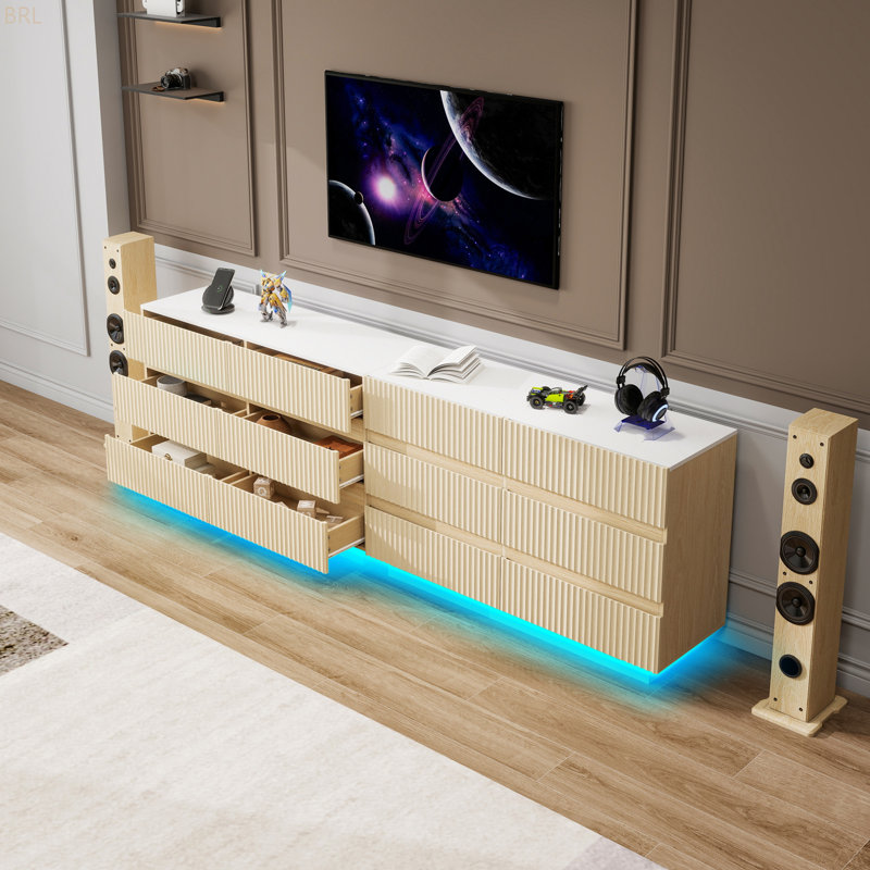 Fluted 6 Drawers Dresser ,Double Dresser Chest Of Drawers, 47.24" Modern Chest Of Drawers With LED ,Drawer Organizer For Bedroom, Living Room, Hallway