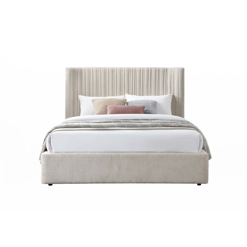 Grand lit en tissu beige (lit seulement)