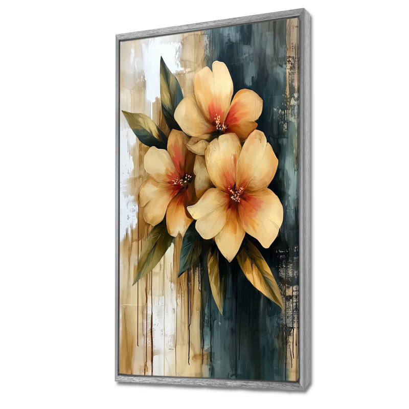 «Vibrant Countryside Flowers Bouquet», art mural fleurs, H 60 po x l 28 po, Reproduction avec cadre flottant, Argent argent