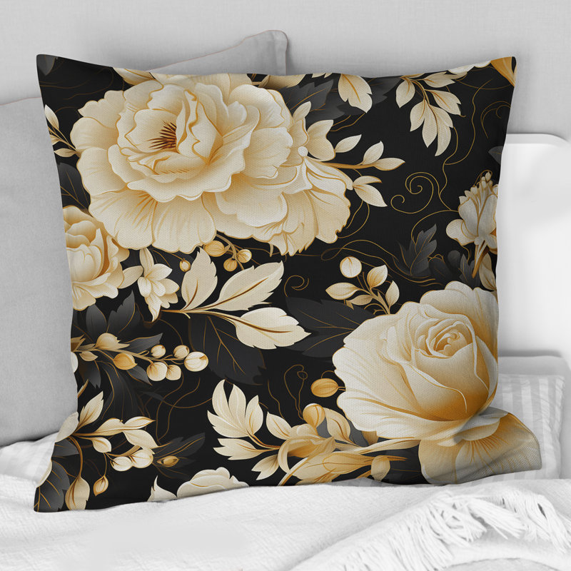 Coussin Elegant Beige Rose Harmony I - Floral, H 16 po x l 16 po