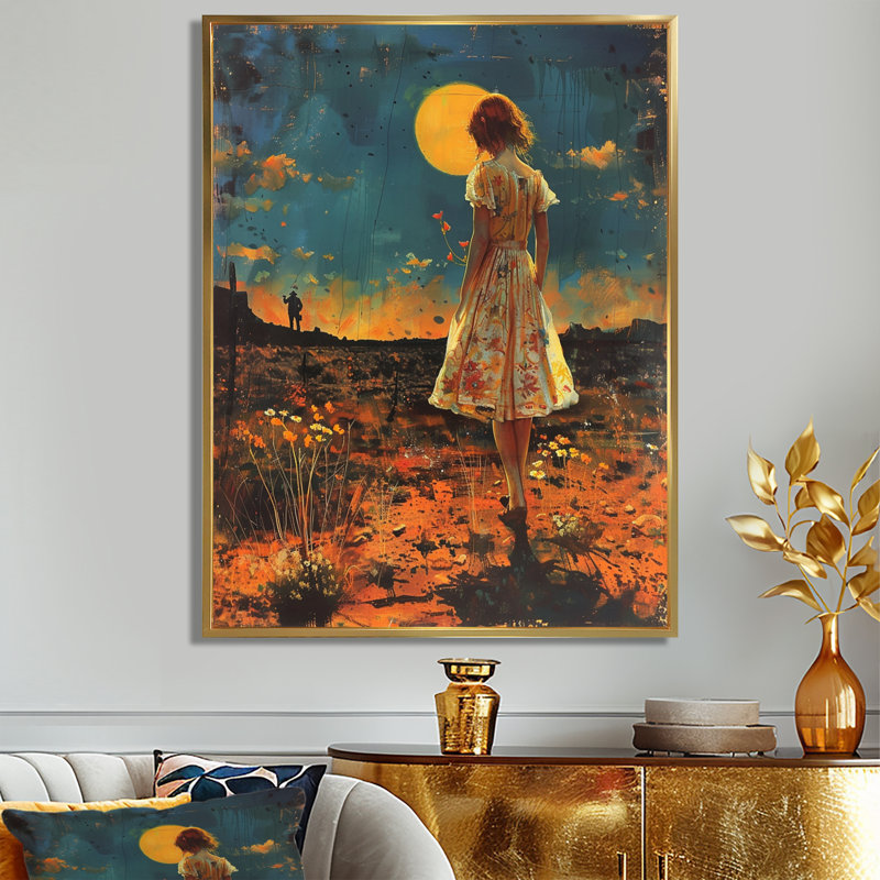 «Moonlight Memories Full Moon Prairie», art mural mode femme, Toile dorée avec cadre flottant, H 40 po x l 30 po x P 1,5 po