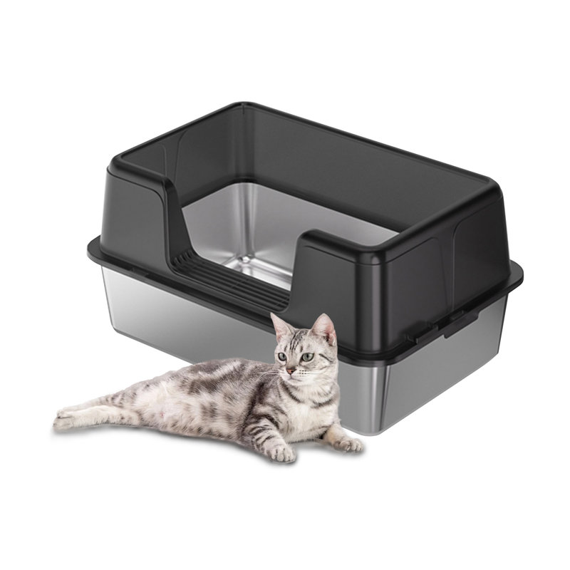 Stainless Steel Litter Box, 36.6cm H x 59.9cm W x 39.9cm D, Black