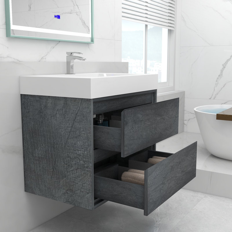 30'' Single Bathroom Vanity with Acrylic Top, Smoke Oak