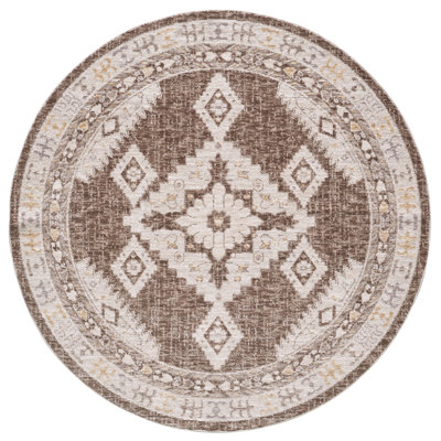 Tapis performance tissé à la machine Mira Verona - Taupe - Rond 7 pi 10 po