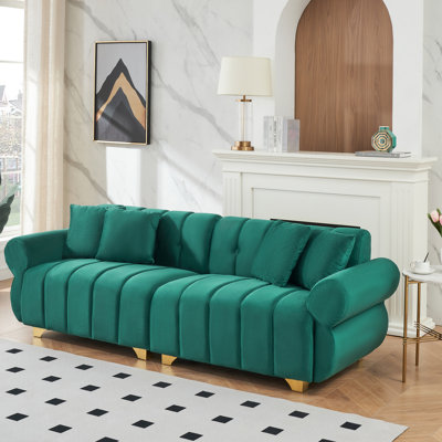 3 velours avec 86,97 pouces de largeur à la mode pieds en métal touffetant canal dramatique 4 housses de coussin lavables pour la décoration intérieure