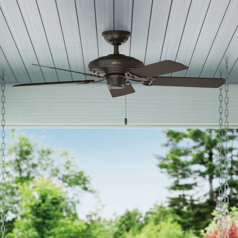 52" Sea Air 5 - Blade Outdoor Standard Ceiling Fan with Pull Chain, Bronze