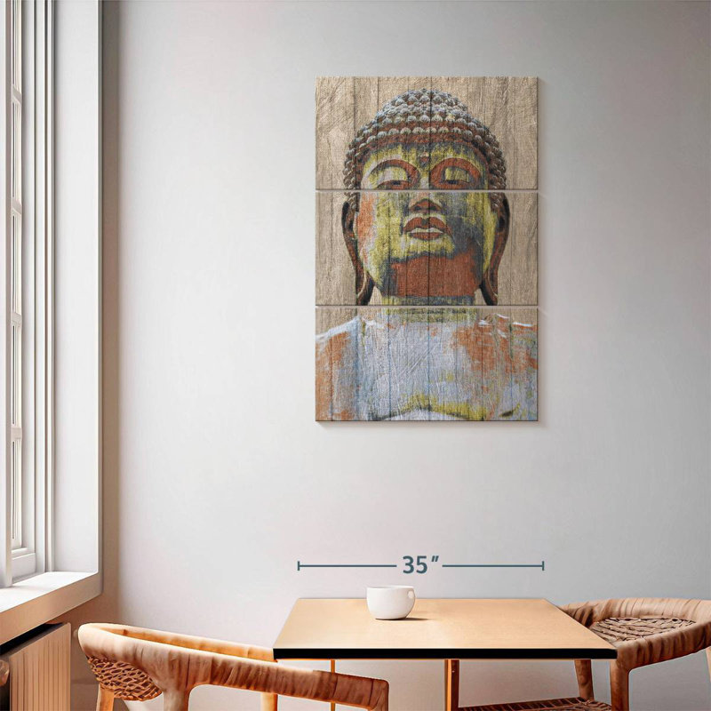 Bouddha peint en bois Adella, H 57 po x l 36 po