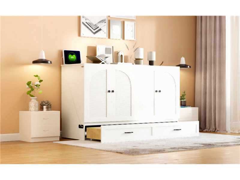 Lit escamotable avec grands tiroirs Murphy, Grand lit, Blanc