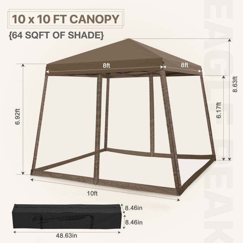 10x10 Brown Steel Pop-Up Patio Gazebo with Netting