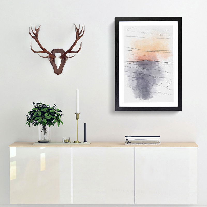 Mountain Sunset - Single Picture Frame Painting on MDF, 87cm H x 62cm W x 2cm D, Black Framed