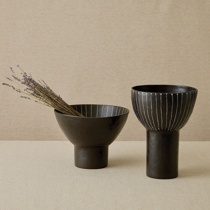 Cinder Footed Bowl-Striped-Sm, 13"H x 10"W x 10"D