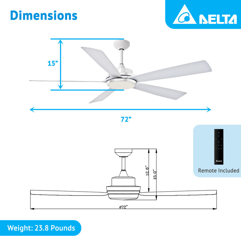 Ventilateur de plafond 72 po avec télécommande DEL d'intérieur et d'extérieur Delta Breez Pleasanton, Blanc, Blanc