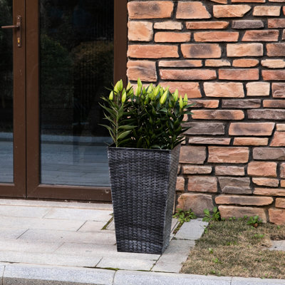 Tall Planters , Drainage Flower Pots For Deck And Living Room, Gray. Pp Plastic Build, Protected, 14.37" L X W 24" H Front Door,