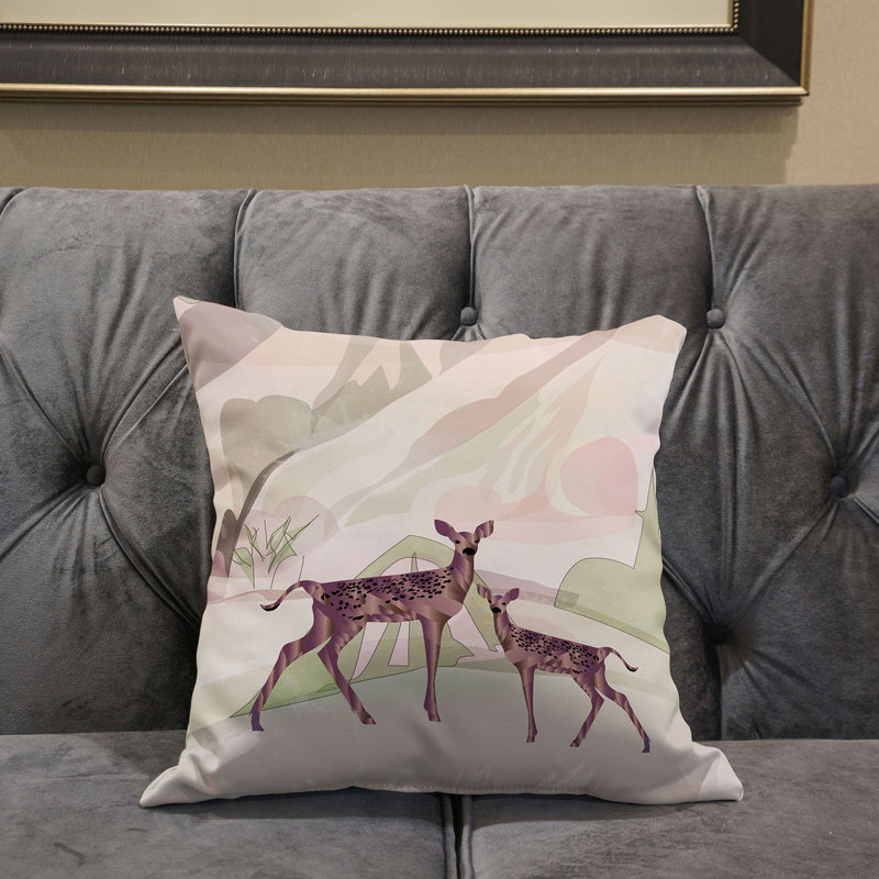 Indoor / Outdoor Square Cushion, 41cm H x 41cm W, Black/Pink