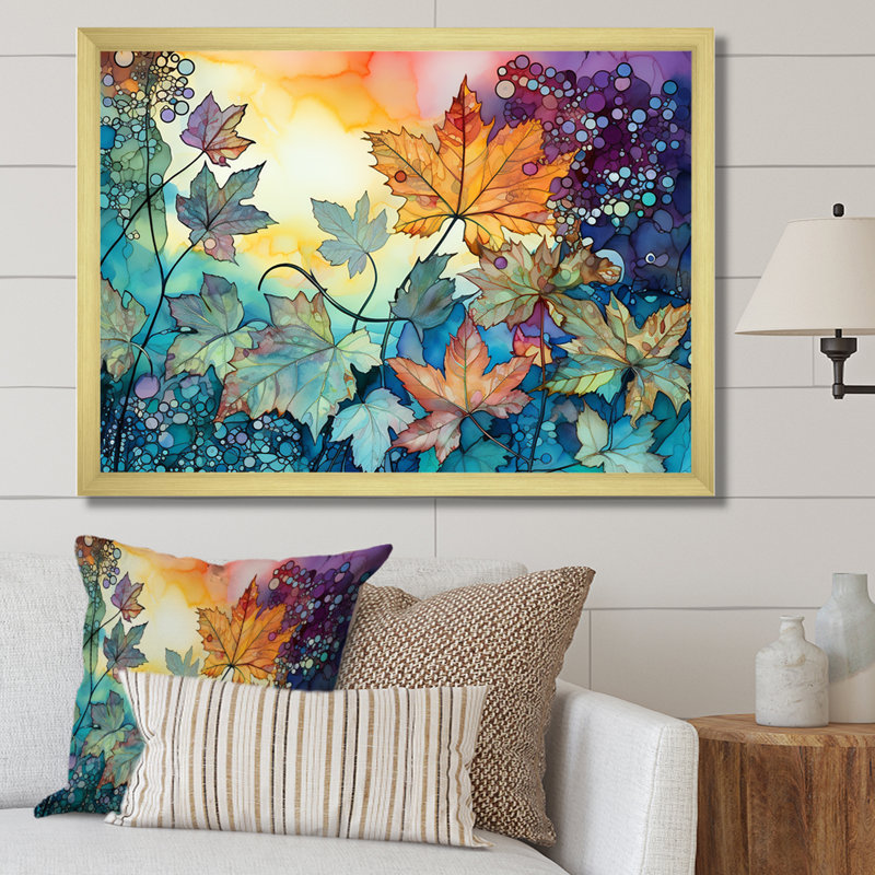 «Leaves Autumn Sunlight Harmony» sur toile, H 16 po x l 32 po x P 1 po, Cadre doré simple