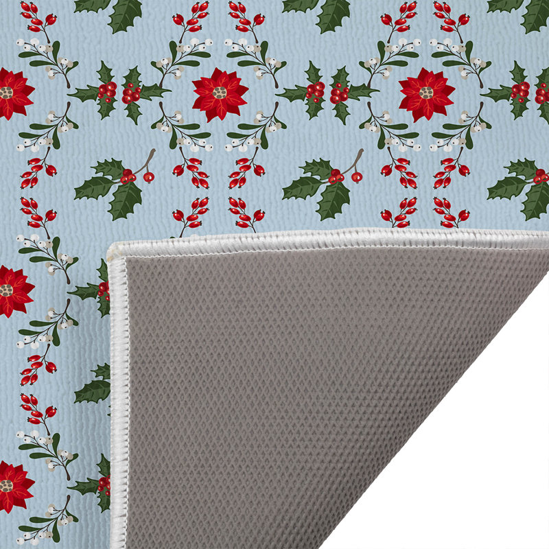 Paillasson Botanical Poinsettia, Bleu, L 34 po x L 21 po