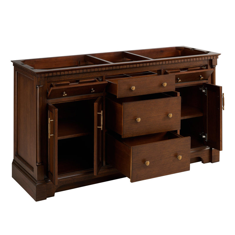 Claudia 60" Mahogany Double Basin Vanity Set with Cabinet, Vanity Top, Feathered White Quartz, Antique Coffee, 8" Widespread