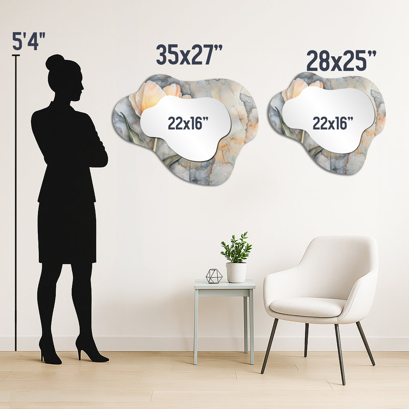 Cottage Irregular Accent Mirror – Glowing Aura of Tulip, Metal Print, 25" x 28"