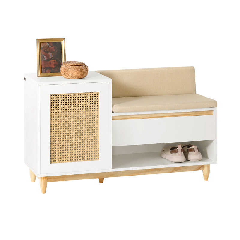Alexzandar Polyester Upholstered Storage Bench, White