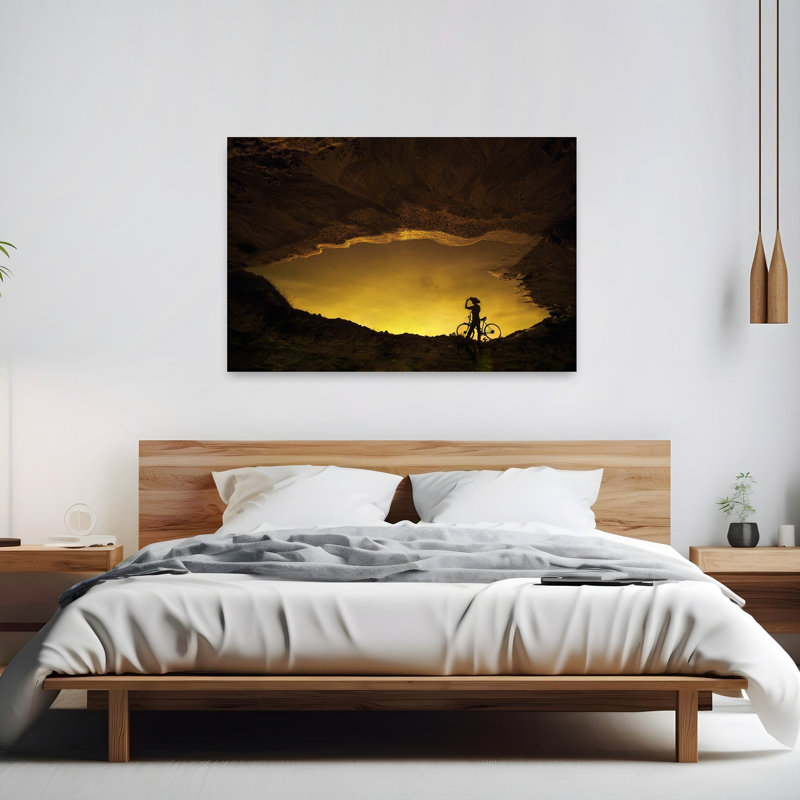 Golden Hour Rider Reflection Dramatic Peaceful Serene Landscape Mountain, impression murale, 40" H x 60" W