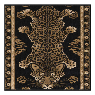 Washable Black Leopard of Java Big Cats Area Rug