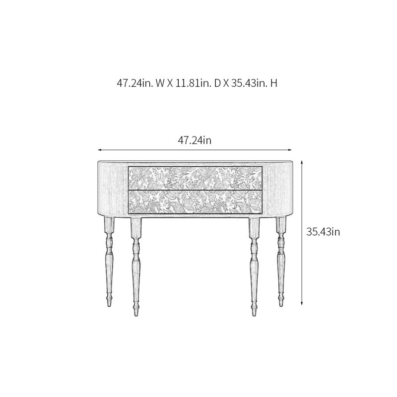 Console rétro avec 2 tiroirs, H 35,43 po x l 47,24 po x P 11,81 po
