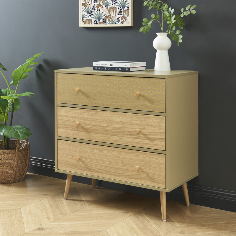 Ramah 78cm W 3 - Drawer Chest of Drawers, Olive Green/Oak