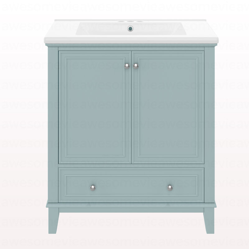 Ensemble de meuble-lavabo 30 po avec lavabo, armoire de salle de bain multifonctionnelle avec portes et tiroir, cadre solide et panneau de fibres à densité moyenne, vert