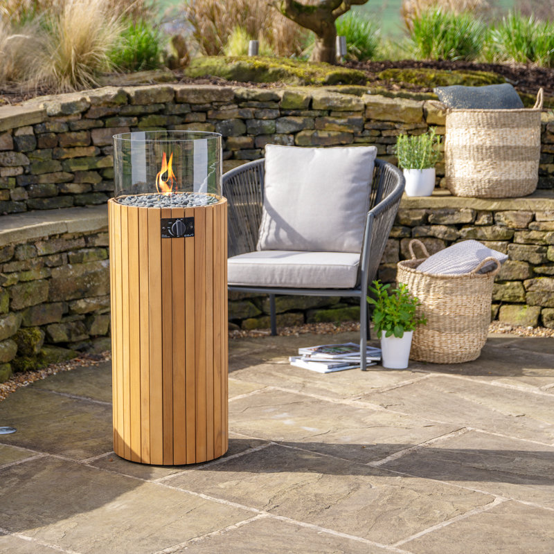 Himanshu Round Douglas Fir Wood Propane Smokeless Fire Pit Table with Hidden Fuel Tank