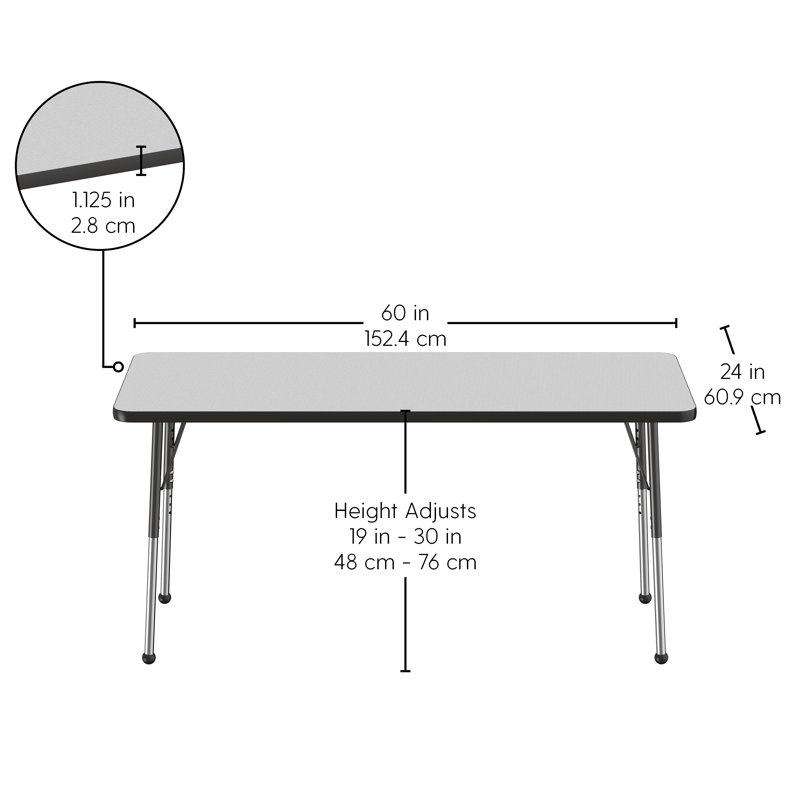 Laminate Adjustable Rectangle 6 Students Activity Table, Black, Grey