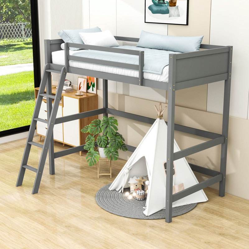 Lit mezzanine simple avec échelle et garde-corps, Gris