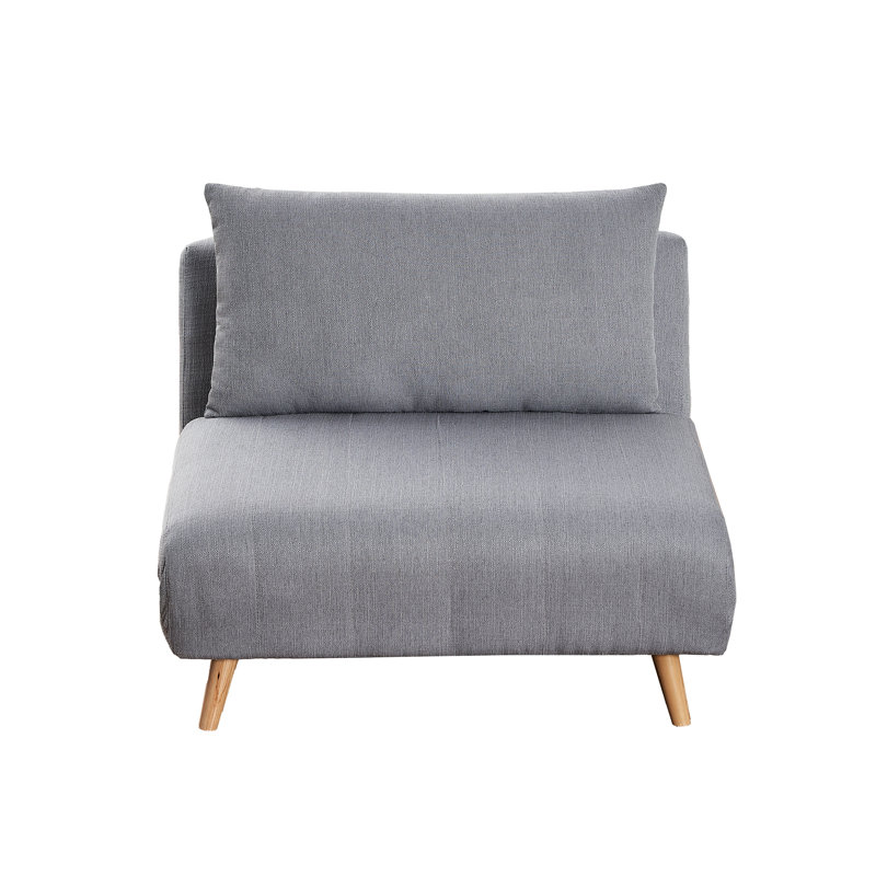 Convertible Tri-Fold Sleeper Chair with Pillow, Channel Stitching, and Hideaway Legs, Light Gray