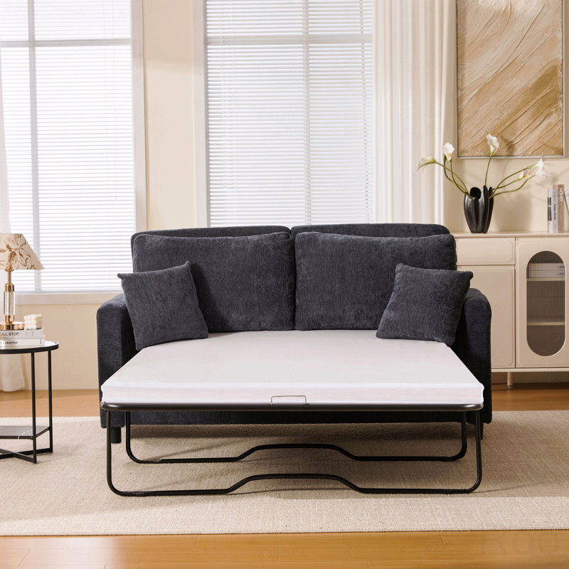 Canapé-lit en lin 81,5 po: canapé modulaire 2 places, matelas escamotable, canapé-lit convertible, Noir