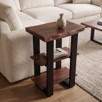 Beames Live Edge Solid Wood 3-Tier End Table With Storage