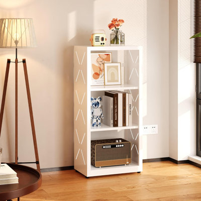Metal Bookcase, Small Bookshelf with Adjustable Shelves, Narrow White Book Shelf, 3 Tier Bookshelf for Living Room, Home Office