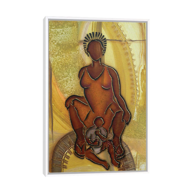 « Mère et enfant » par Fred Odle-impression, Toile blanche encadrée, Pas de tapis, H 26 po x l 18 po x 1,5 po