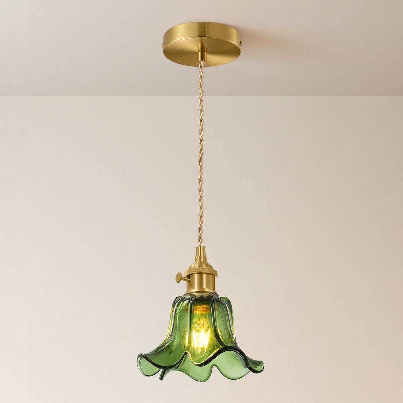 Luminaire suspendu en forme de fleur en verre rétro à 1 lumière pour îlot de cuisine, Colorful Glass