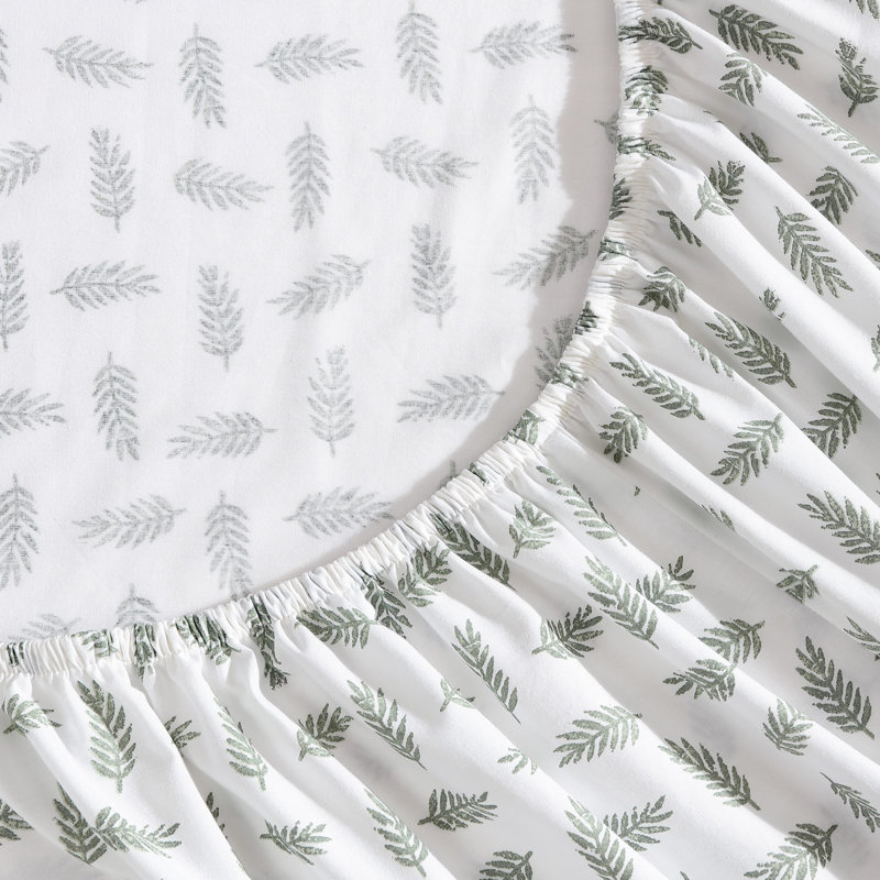 White and Green Cotton Percale Twin Sheet Set