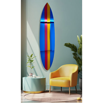 Art mural rétro planche de surf - décor acrylique miroir des années 80