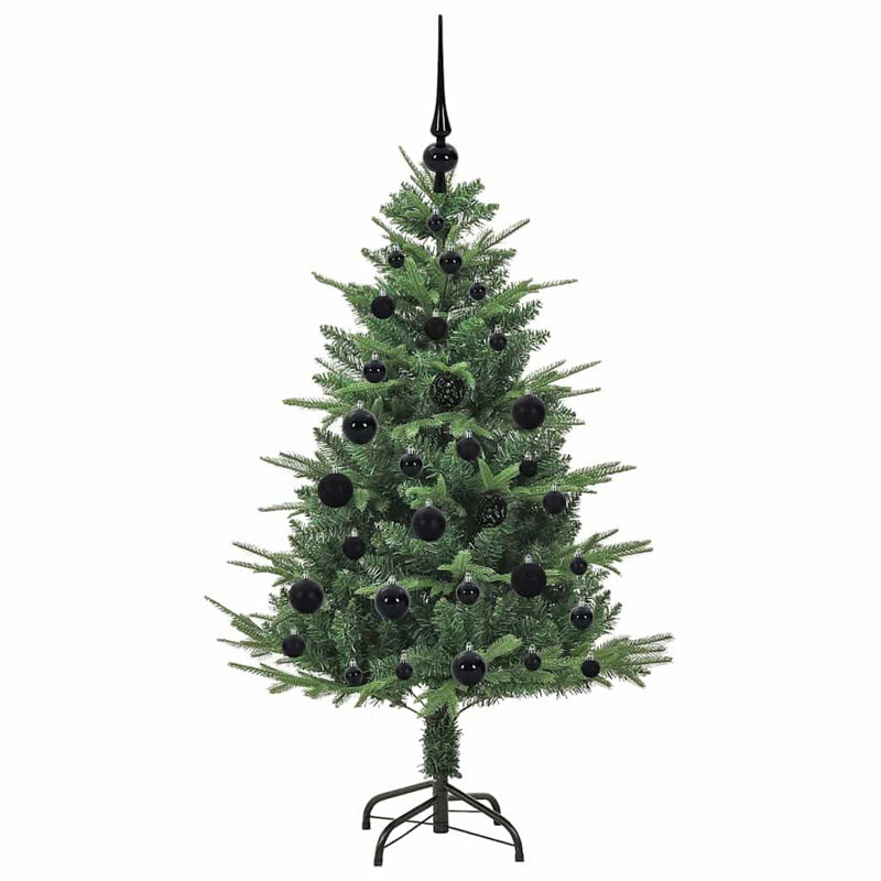 Artificial Pre-lit Christmas Tree with Ball Set, Green/Black, 120cm H