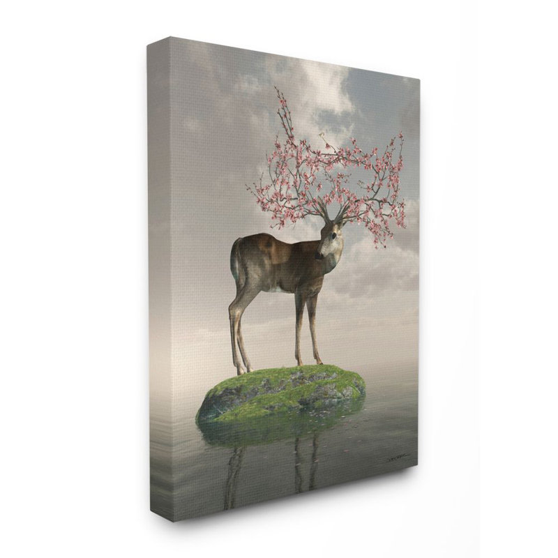 «Deer Tree Island Abstract Animal», impression, Toile tendue, H 24 po x l 30 po x P 1,5 po