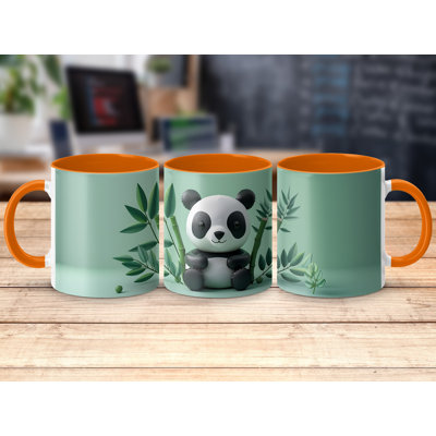 3D Design 11oz Accent Mugs – Ceramic Coffee Cup with an Orange Handle and Interior