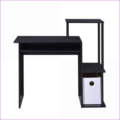 Bureaux, bureau d'ordinateur moderne pour bureau personnel avec plateau à clavier et amp; Étagères ouvertes | Noir | Bois et amp; Métal